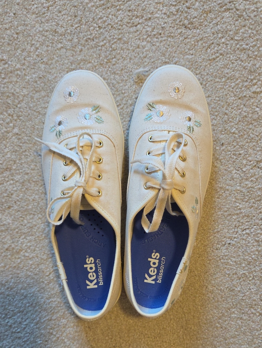 Keds Cream Canvas Sneakers with Pastel Floral Embroidery